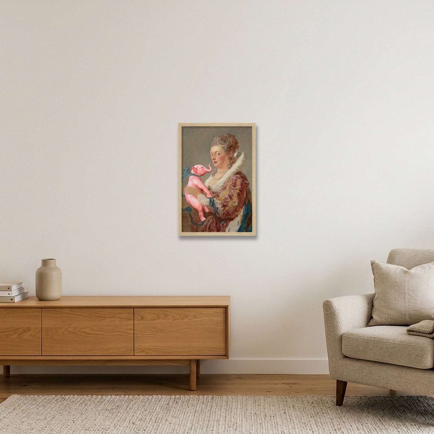 Dream On // Woman With Strange Pet — 30×45cm, 12×18" Oak Frame