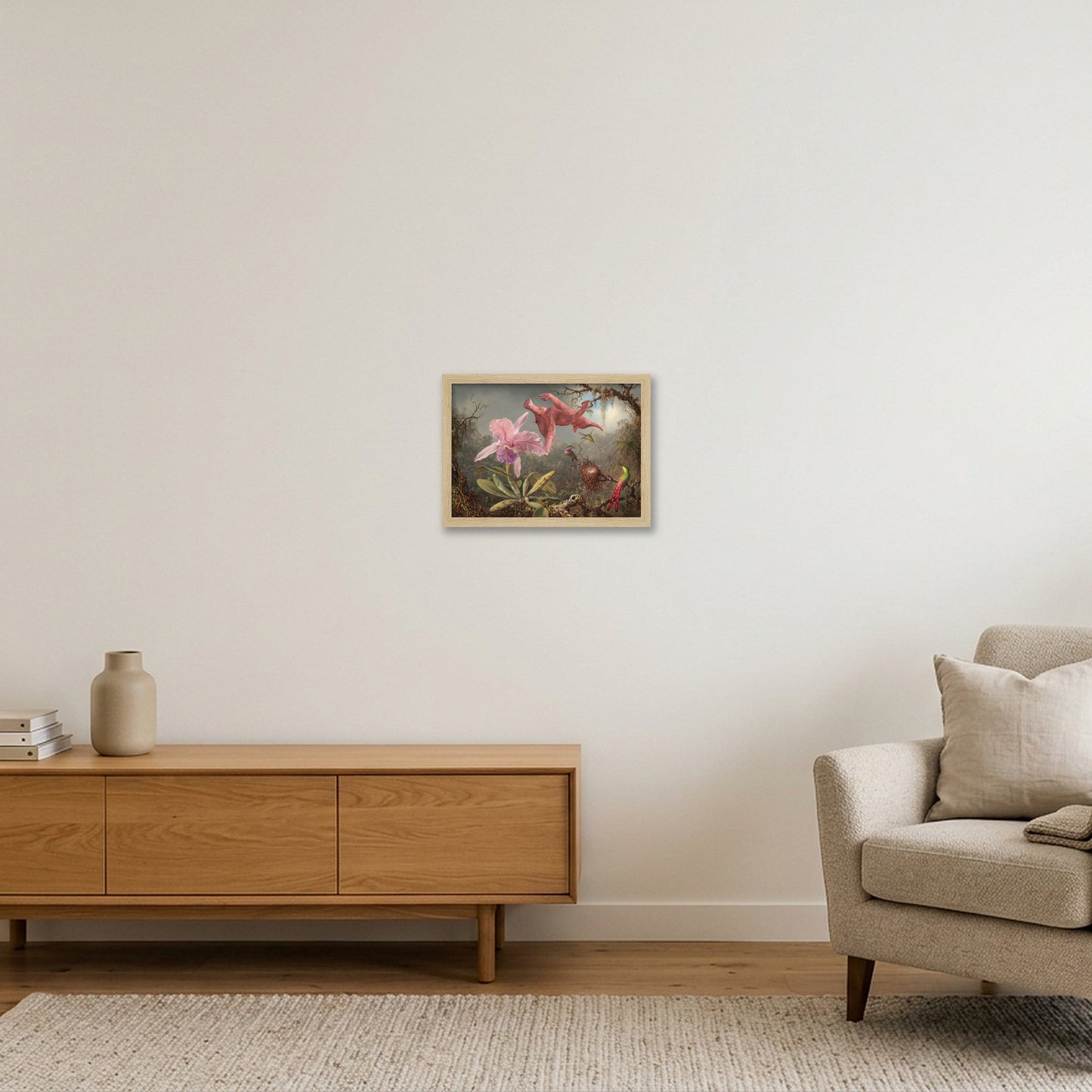 Dream On // 1 Orchid 3 Hummingbirds and 1 Pink Elephant — A4 (30×21cm, 12×8") Oak Frame